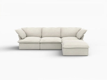 Deluxe Linen Cloud Sectional Sofas Covers | Beige Cotton and Linen Sofa Cover for 3-Seater with Ottoman