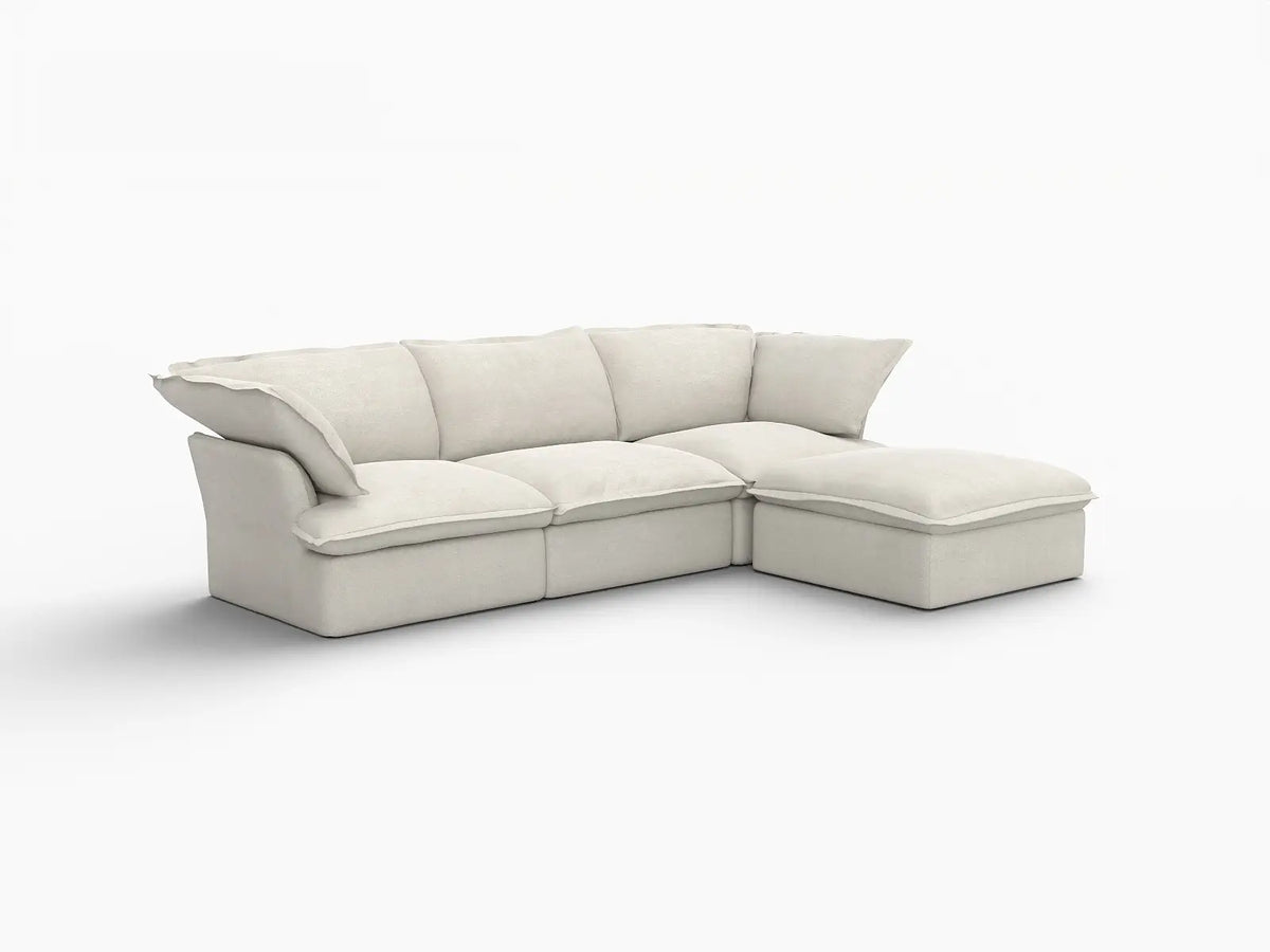 Deluxe Linen Cloud Sectional Sofas Covers | Beige Cotton and Linen Sofa Cover for 3-Seater with Ottoman