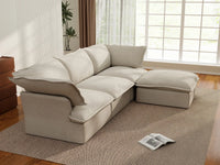 Deluxe Linen Cloud Sectional Sofas Covers | Beige Cotton and Linen Sofa Cover for 3-Seater with Ottoman