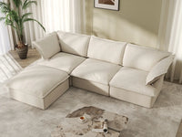 Deluxe Linen Cloud Sectional Sofas Covers | Beige Cotton and Linen Sofa Cover for 3-Seater with Ottoman