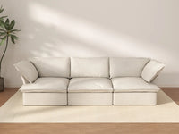 Sofá seccional lavable Deluxe Cloud de 3 plazas en color beige | 3 piezas, tela de lino y algodón, diseño modular