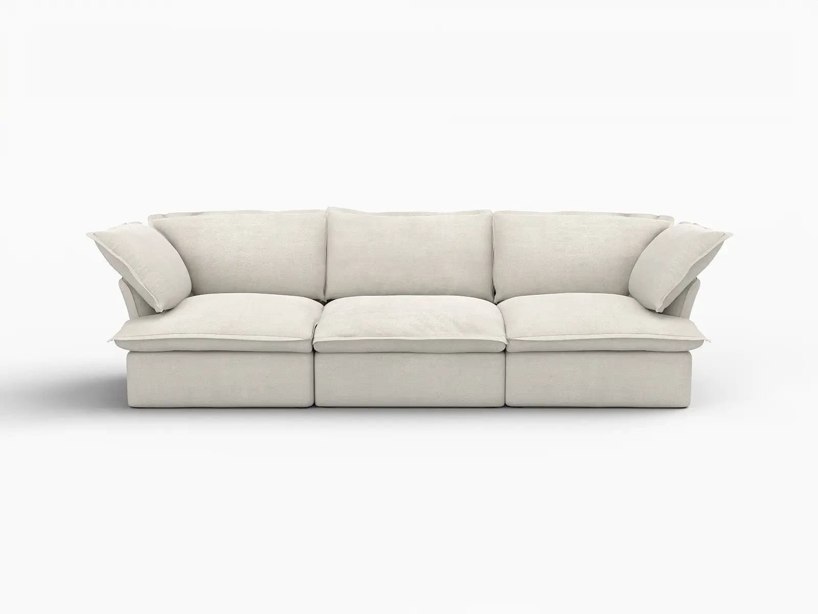 Deluxe Cloud 3-Seater Beige Washable Couch Sectional | 3-Piece, Linen and Cotton Fabric, Modular Design