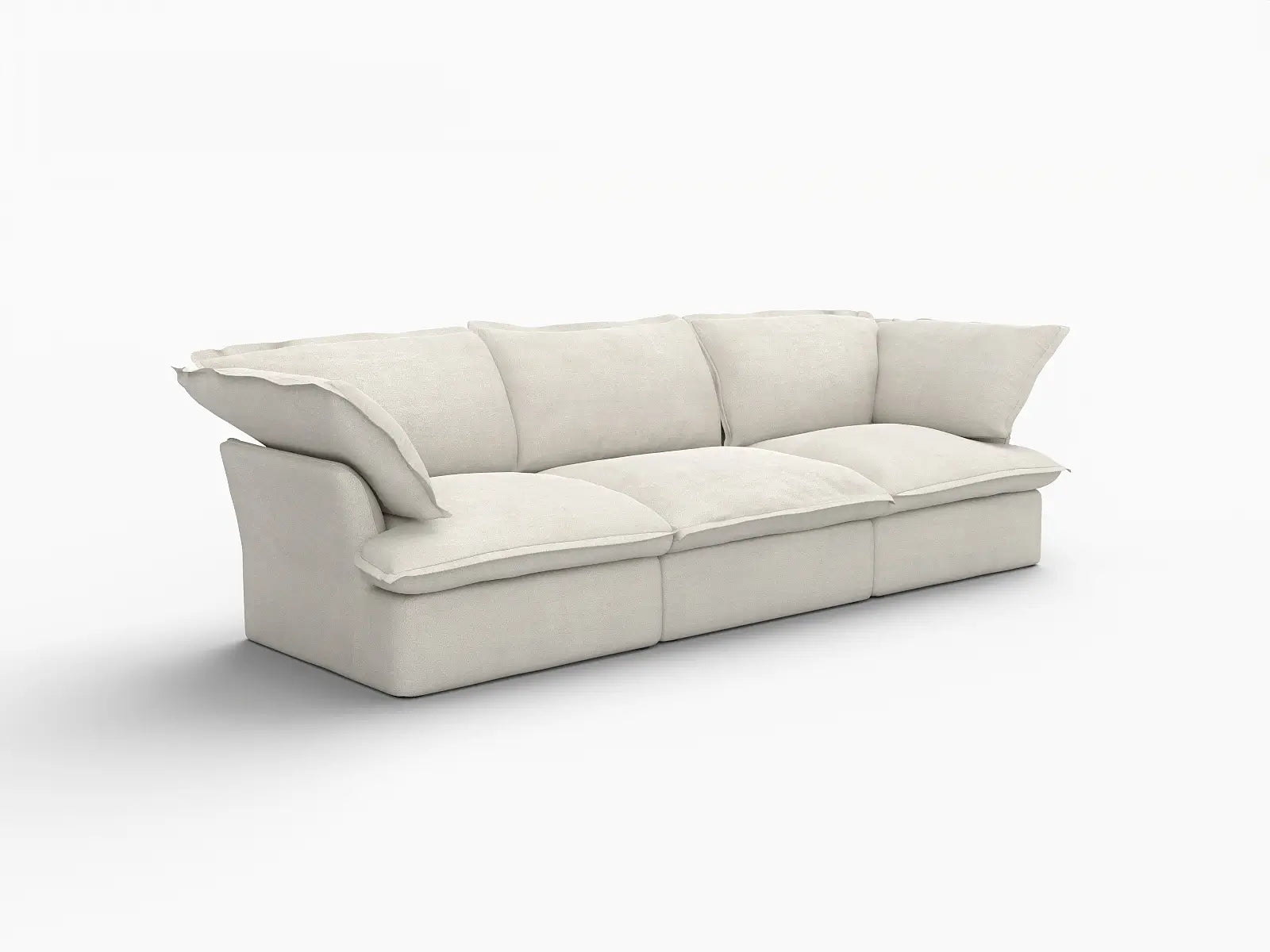 Deluxe Cloud 3-Seater Beige Washable Couch Sectional | 3-Piece, Linen and Cotton Fabric, Modular Design