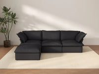 Sofá seccional en forma de L Deluxe Cloud de 3 plazas, color negro, con espacio de almacenamiento | Juego de 4 piezas (incluye 1 otomana), tejido de lino y algodón, fundas lavables