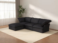 Sofá seccional en forma de L Deluxe Cloud de 3 plazas, color negro, con espacio de almacenamiento | Juego de 4 piezas (incluye 1 otomana), tejido de lino y algodón, fundas lavables