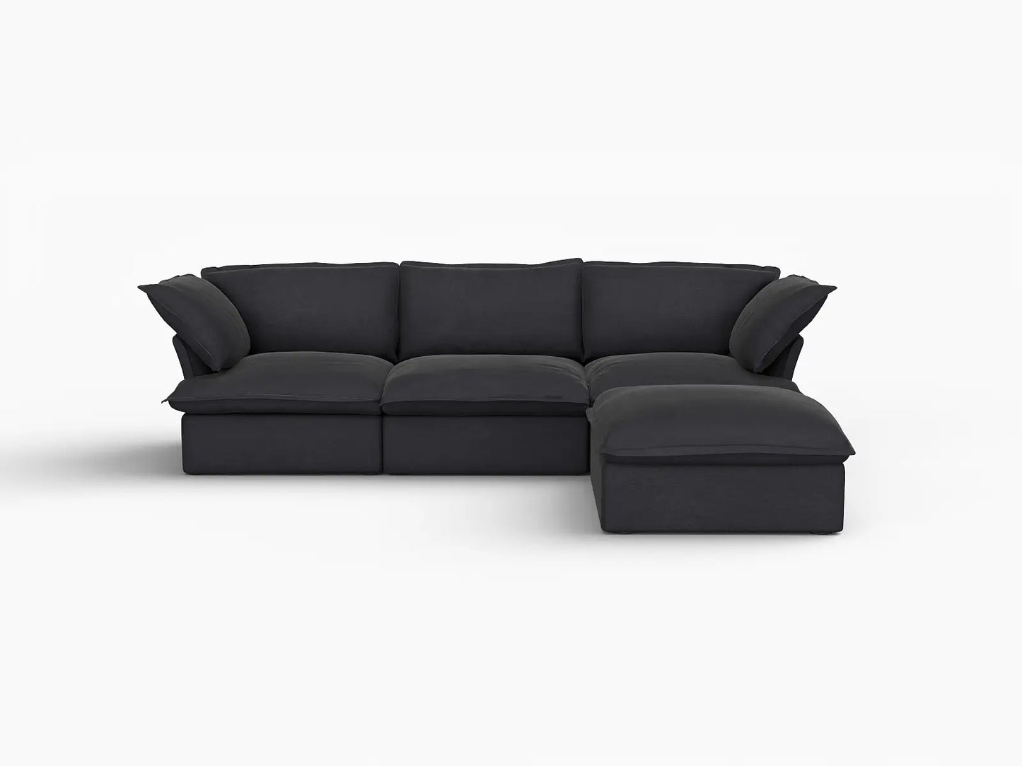 Sofá seccional en forma de L Deluxe Cloud de 3 plazas, color negro, con espacio de almacenamiento | Juego de 4 piezas (incluye 1 otomana), tejido de lino y algodón, fundas lavables