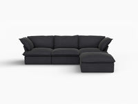 Sofá seccional en forma de L Deluxe Cloud de 3 plazas, color negro, con espacio de almacenamiento | Juego de 4 piezas (incluye 1 otomana), tejido de lino y algodón, fundas lavables