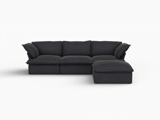 Deluxe Linen Cloud Sectional Sofas Covers | Black Linen Cotton Sofa Cover for 3-Seater With Ottoman