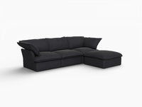 Sofá seccional en forma de L Deluxe Cloud de 3 plazas, color negro, con espacio de almacenamiento | Juego de 4 piezas (incluye 1 otomana), tejido de lino y algodón, fundas lavables