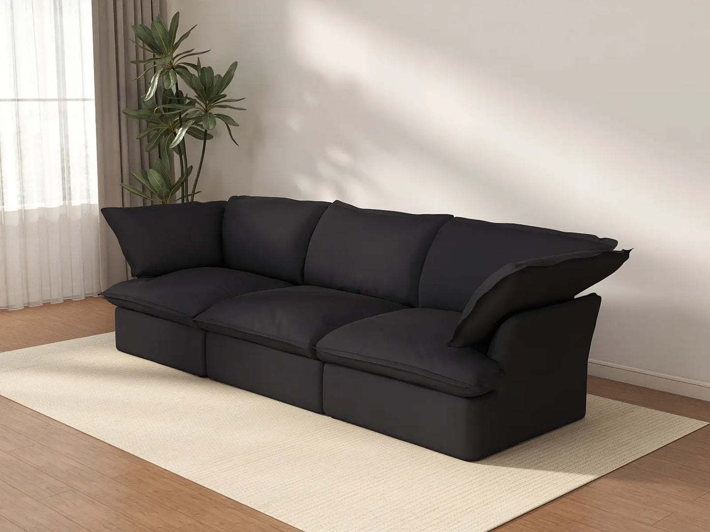 Deluxe Cloud 3-Seater Black Washable Couch Sectional | 3-Piece, Linen and Cotton Fabric, Modular Design
