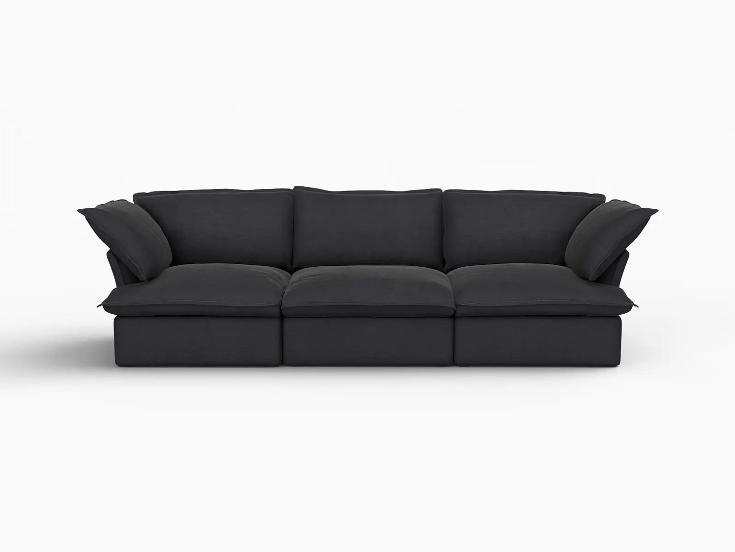 Deluxe Cloud 3-Seater Black Washable Couch Sectional | 3-Piece, Linen and Cotton Fabric, Modular Design