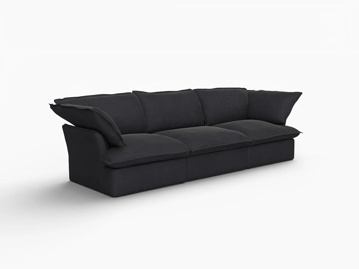 Deluxe Cloud 3-Seater Black Washable Couch Sectional | 3-Piece, Linen and Cotton Fabric, Modular Design