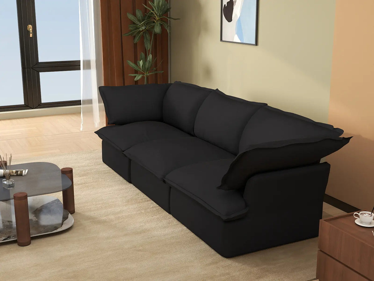 Deluxe Cloud 3-Seater Black Washable Couch Sectional | 3-Piece, Linen and Cotton Fabric, Modular Design