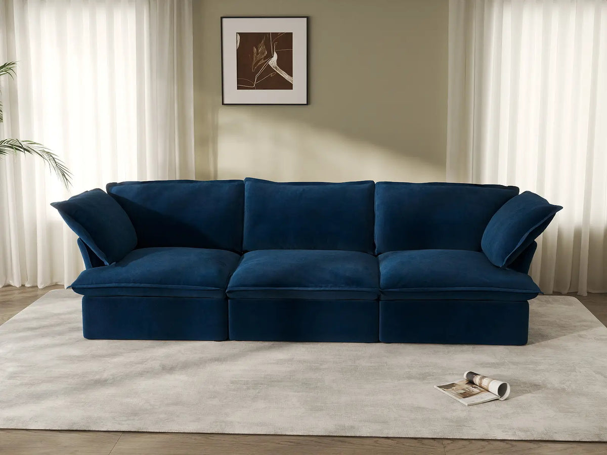 Deluxe Cloud 3-Seater Compact Modular Couch Sectional | 3-Piece, Velvet Fabric, Washable Covers