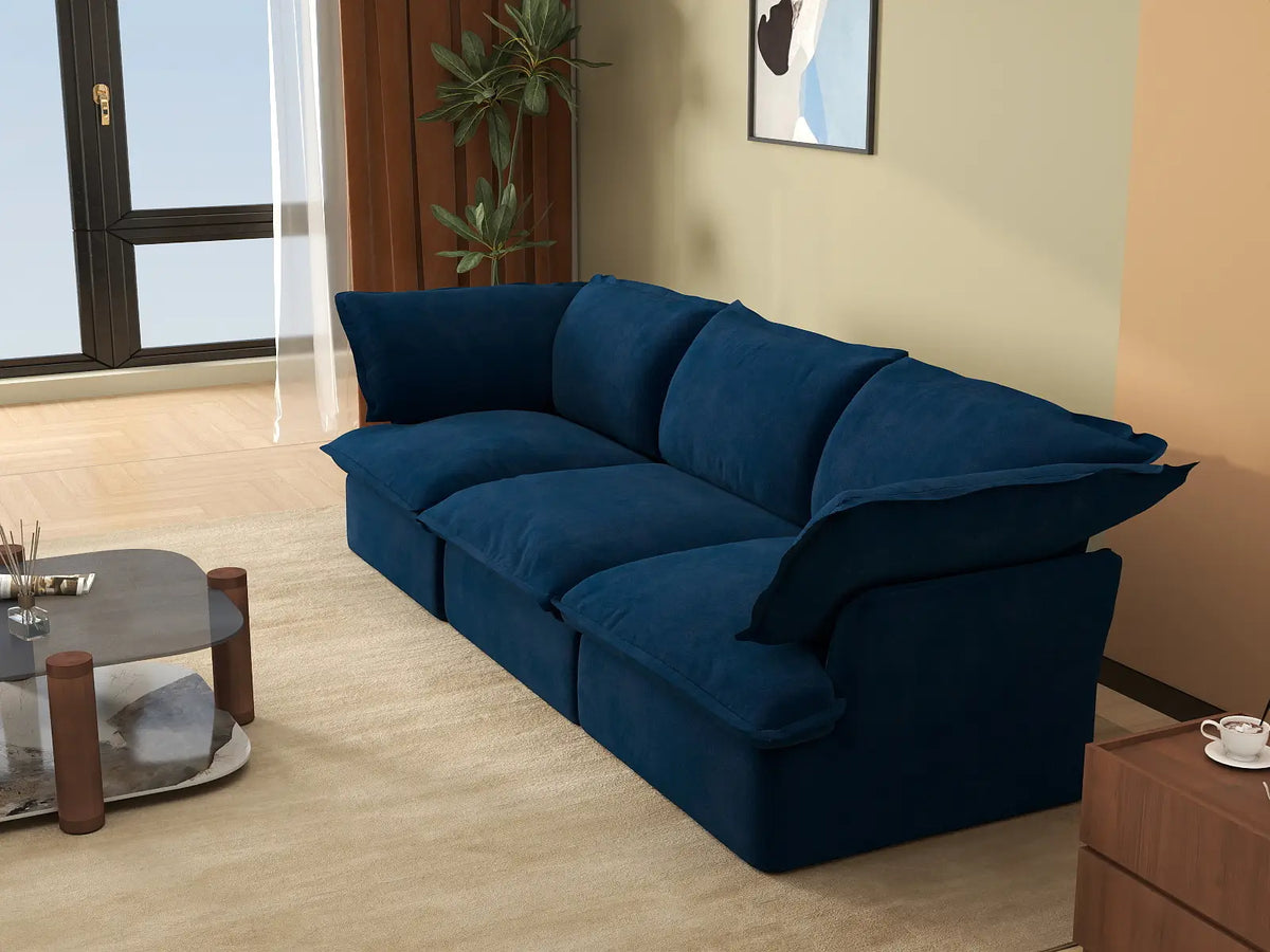 Deluxe Cloud 3-Seater Compact Modular Couch Sectional | 3-Piece, Velvet Fabric, Washable Covers
