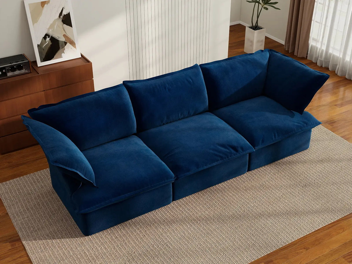Deluxe Cloud 3-Seater Compact Modular Couch Sectional | 3-Piece, Velvet Fabric, Washable Covers