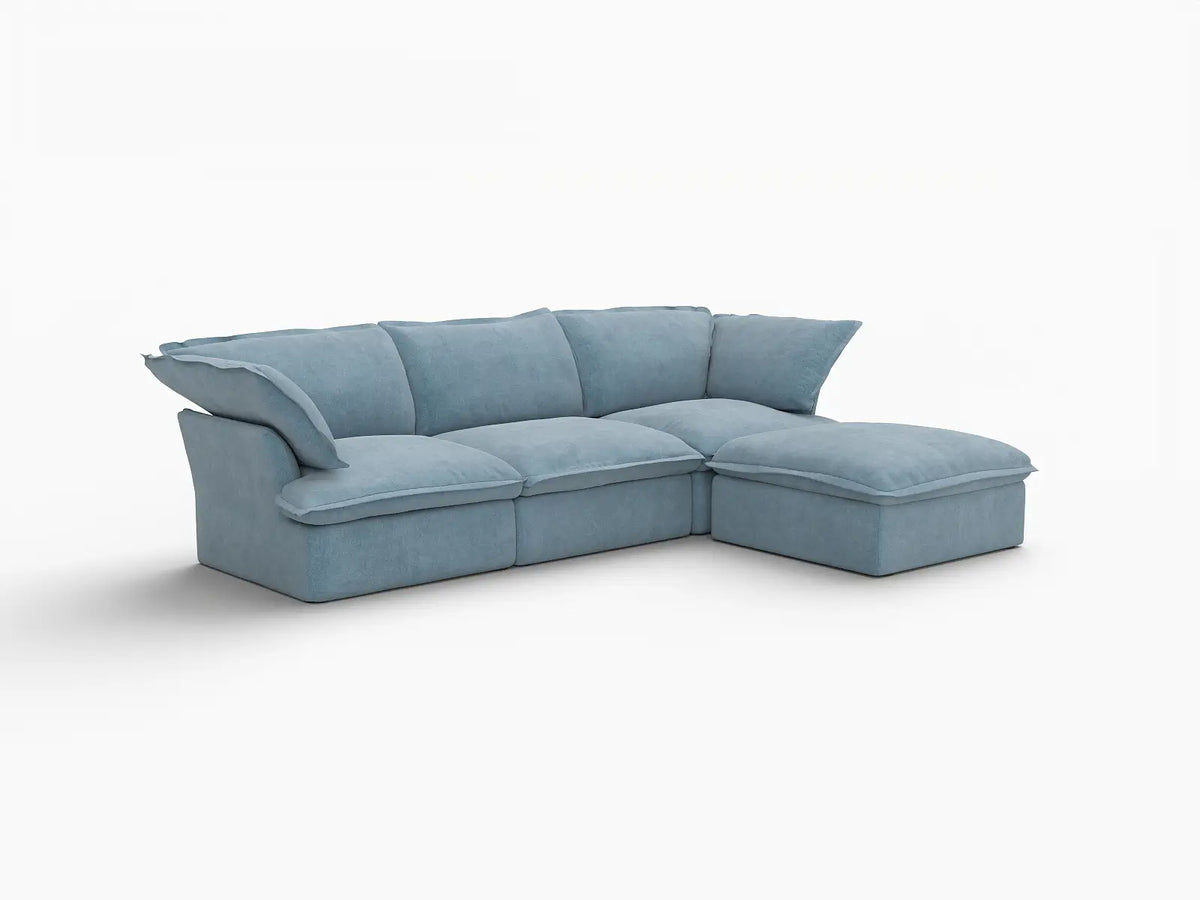 Sofá modular Deluxe Cloud de 3 plazas con almacenaje | 4 piezas (incluye 1 otomana), tejido de terciopelo, fundas lavables