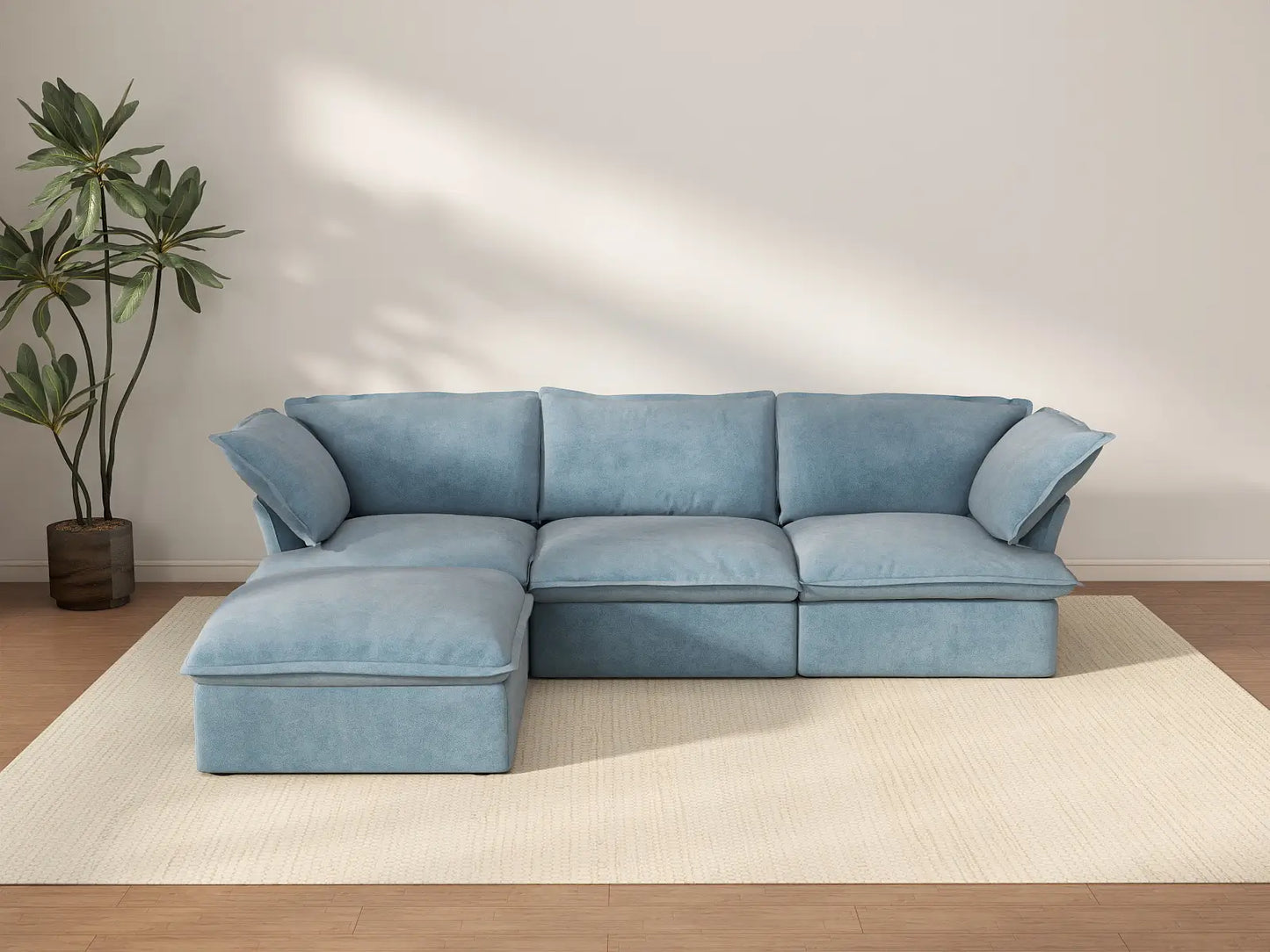 Sofá modular Deluxe Cloud de 3 plazas con almacenaje | 4 piezas (incluye 1 otomana), tejido de terciopelo, fundas lavables