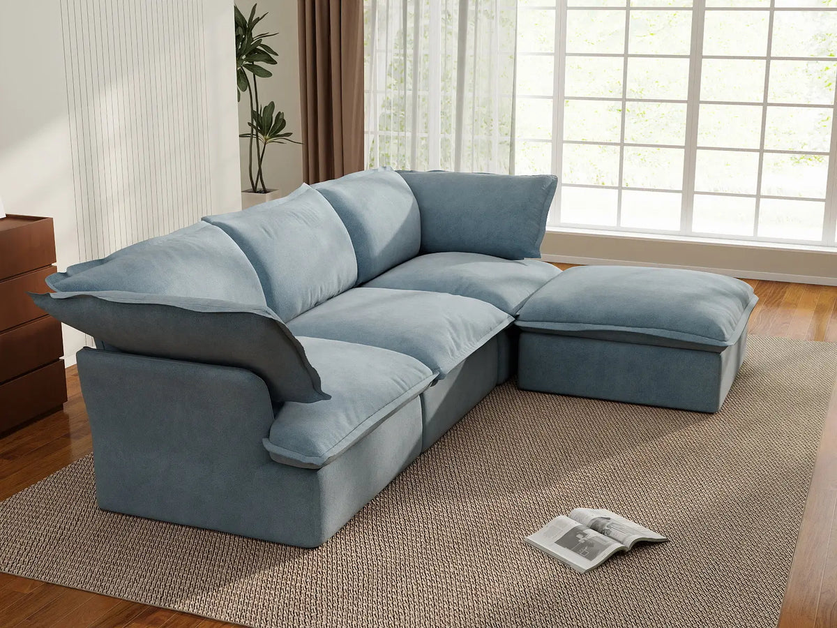 Sofá modular Deluxe Cloud de 3 plazas con almacenaje | 4 piezas (incluye 1 otomana), tejido de terciopelo, fundas lavables