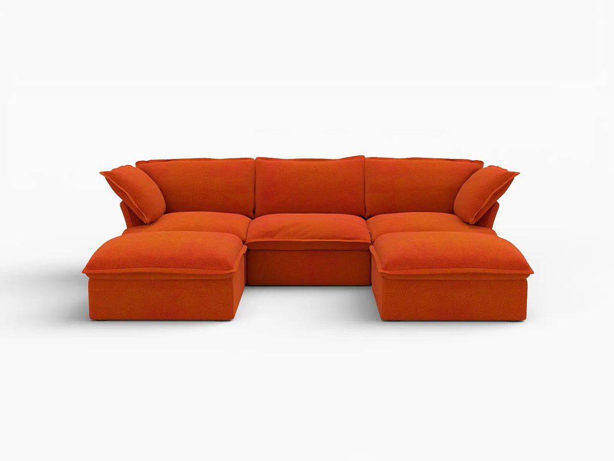 Deluxe Cloud 3-Seater Modular Storage Sofa | 5-Piece (includes 2 ottomans), Velvet Fabric, Washable Covers