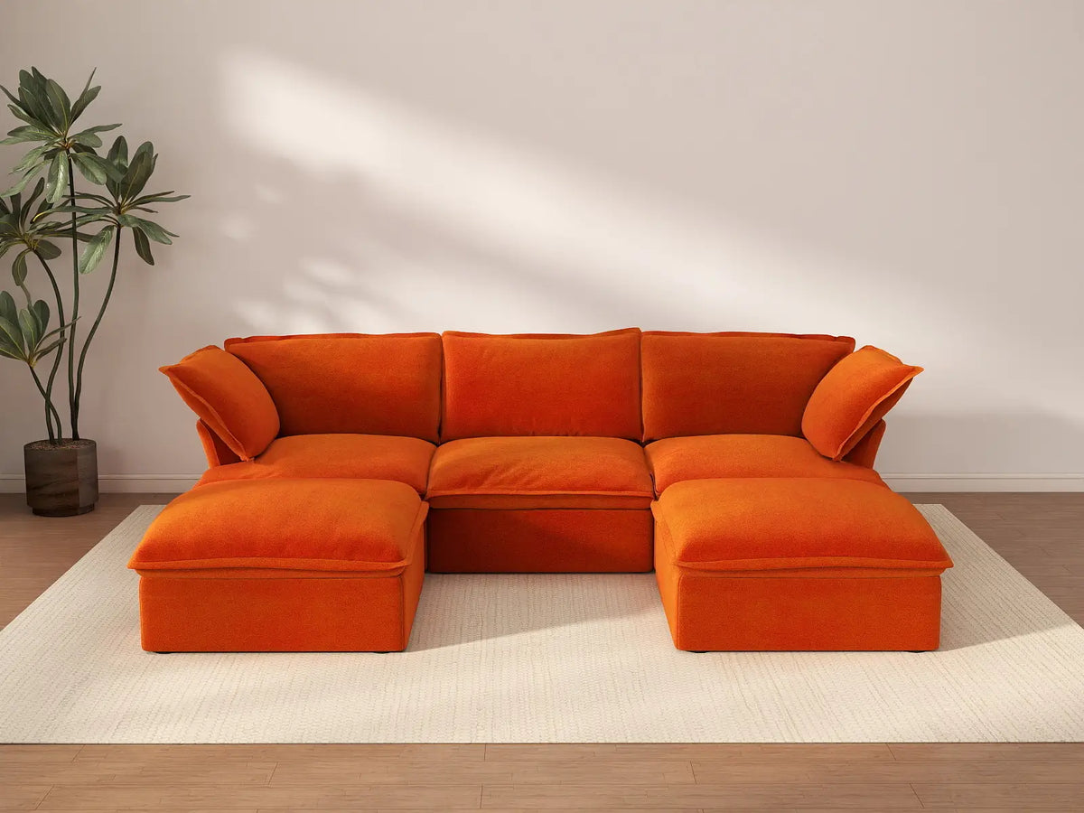 Deluxe Cloud 3-Seater Modular Storage Sofa | 5-Piece (includes 2 ottomans), Velvet Fabric, Washable Covers