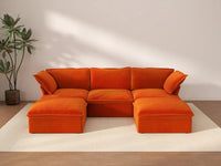 Deluxe Cloud 3-Seater Modular Storage Sofa | 5-Piece (includes 2 ottomans), Velvet Fabric, Washable Covers