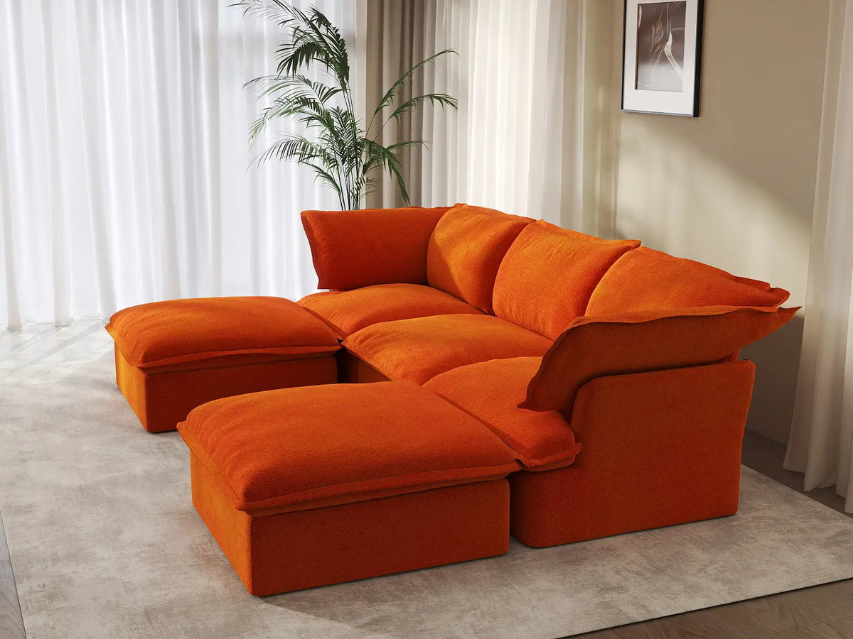 Deluxe Cloud 3-Seater Modular Storage Sofa | 5-Piece (includes 2 ottomans), Velvet Fabric, Washable Covers