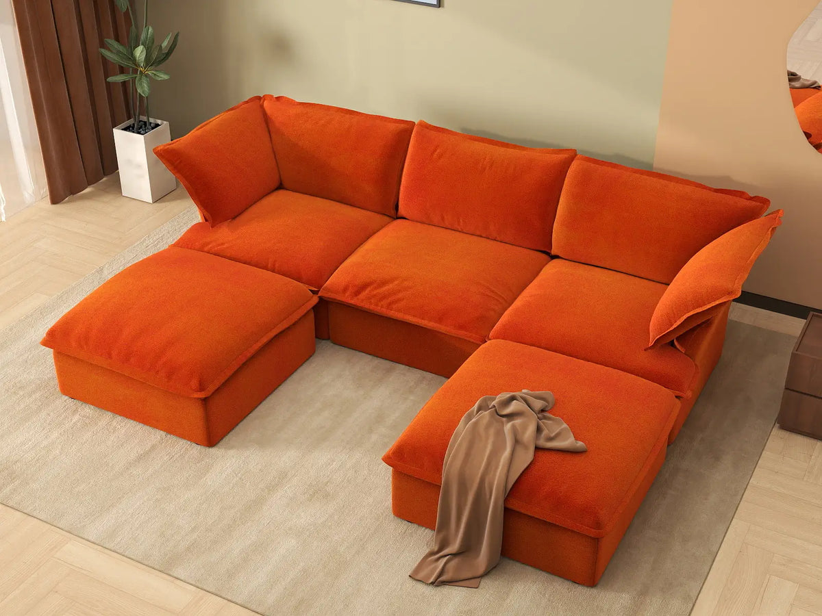 Deluxe Cloud 3-Seater Modular Storage Sofa | 5-Piece (includes 2 ottomans), Velvet Fabric, Washable Covers