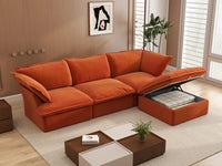 Deluxe Cloud 3-Seater Storage L-Shaped Sectional | 4-Piece (includes 1 ottoman), Velvet Fabric, Washable Covers