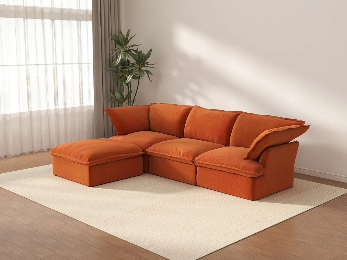Deluxe Cloud 3-Seater Storage L-Shaped Sectional | 4-Piece (includes 1 ottoman), Velvet Fabric, Washable Covers