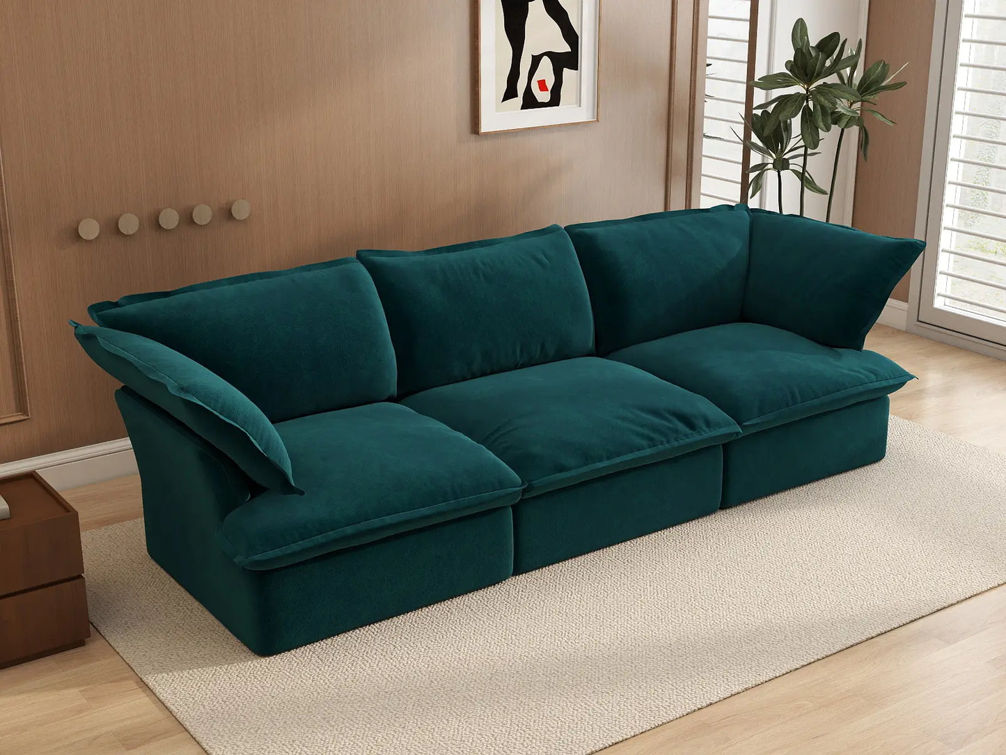 Sofá seccional modular de 3 plazas Deluxe Cloud Turquesa | 3 piezas, tela de terciopelo, fundas lavables