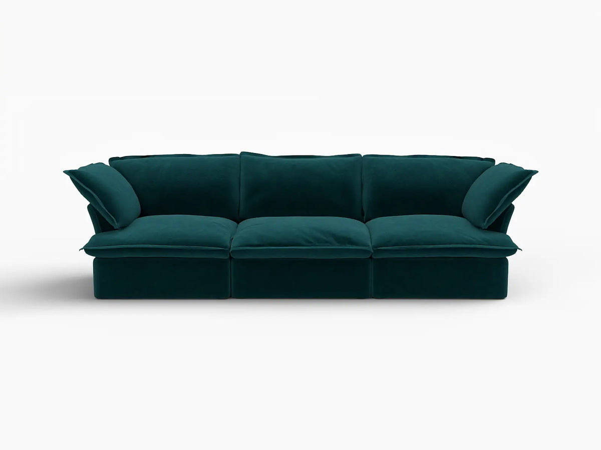 Sofá seccional modular de 3 plazas Deluxe Cloud Turquesa | 3 piezas, tela de terciopelo, fundas lavables