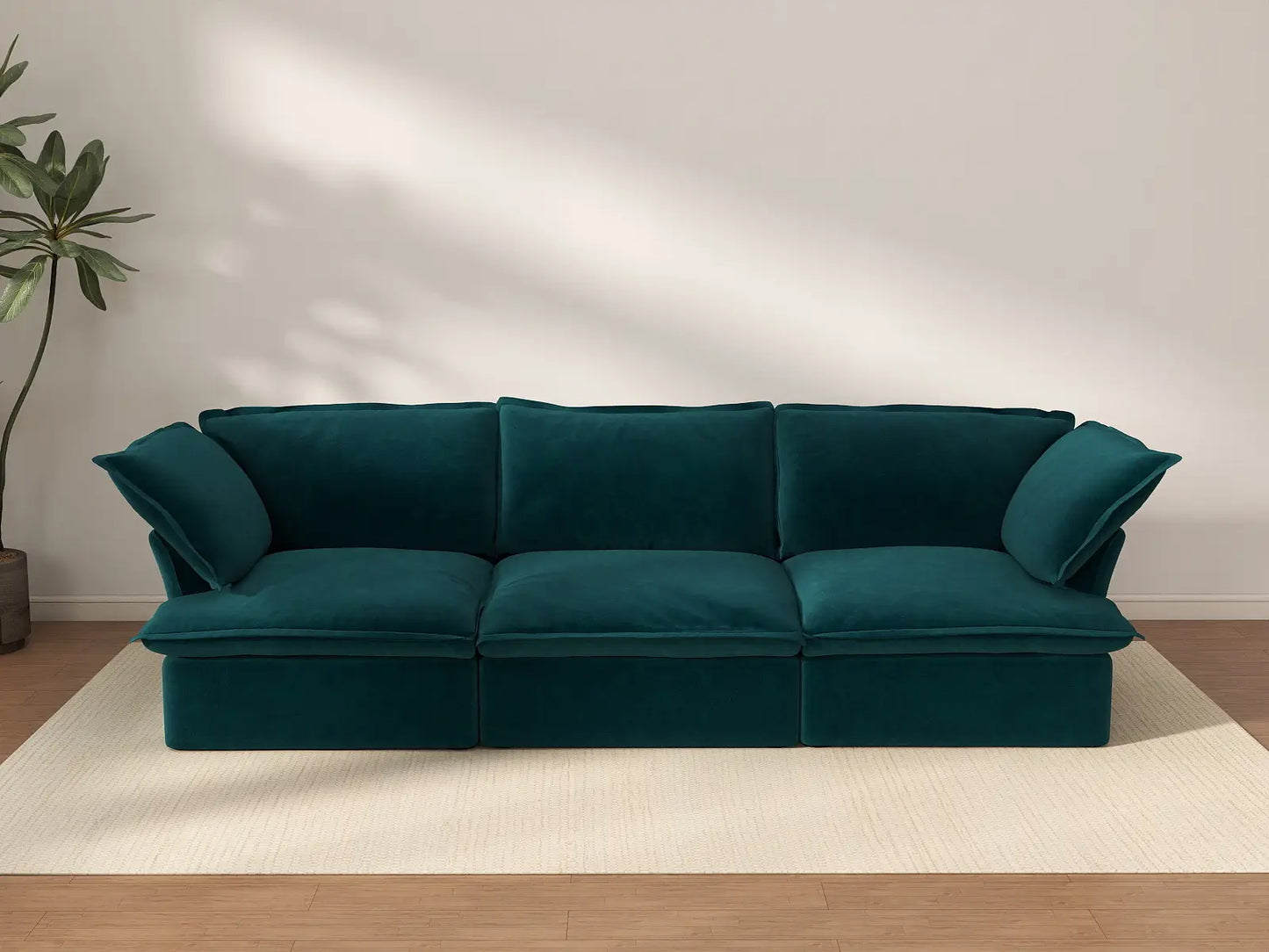 Sofá seccional modular de 3 plazas Deluxe Cloud Turquesa | 3 piezas, tela de terciopelo, fundas lavables