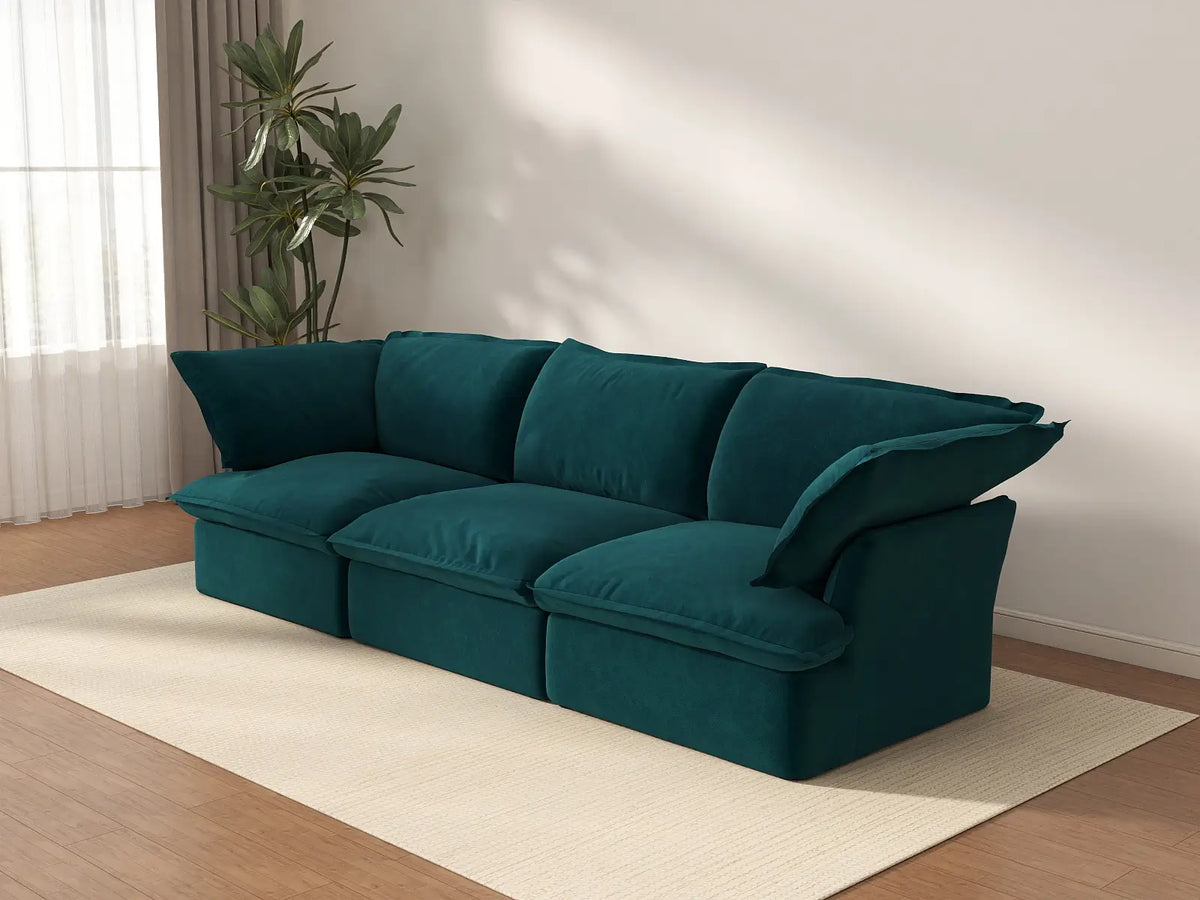 Sofá seccional modular de 3 plazas Deluxe Cloud Turquesa | 3 piezas, tela de terciopelo, fundas lavables