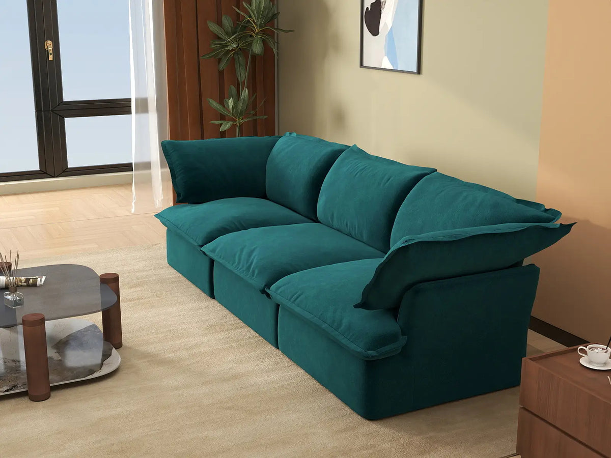 Sofá seccional modular de 3 plazas Deluxe Cloud Turquesa | 3 piezas, tela de terciopelo, fundas lavables