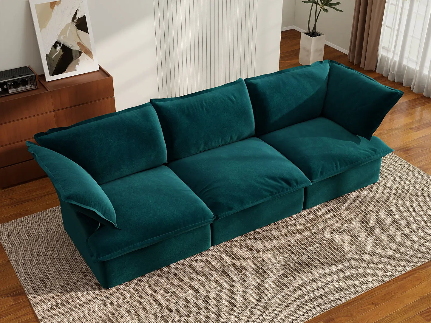 Sofá seccional modular de 3 plazas Deluxe Cloud Turquesa | 3 piezas, tela de terciopelo, fundas lavables