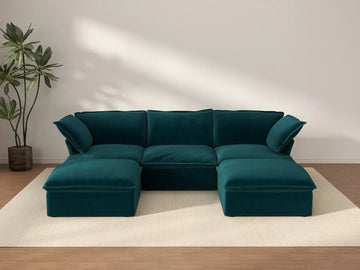 Deluxe Cloud 3-Seater U-Shaped Modular Sofa | 5-Piece (includes 2 ottomans), Velvet Fabric, Storage Ottoman