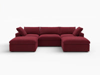 Deluxe Cloud 3-Seater U-Shaped Sectional in Claret Velvet | 5-Piece (Includes 2 Ottomans), Family Room Seating, Easy To Clean, Stylish Design