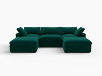 Deluxe Cloud 3-Seater U-Shaped Sectional in Gem Green Velvet | 5-Piece (Includes 2 Ottomans), Family Room Seating, Easy To Clean, Modular Design