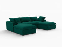 Deluxe Cloud 3-Seater U-Shaped Sectional in Gem Green Velvet | 5-Piece (Includes 2 Ottomans), Family Room Seating, Easy To Clean, Modular Design