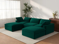 Deluxe Cloud 3-Seater U-Shaped Sectional in Gem Green Velvet | 5-Piece (Includes 2 Ottomans), Family Room Seating, Easy To Clean, Modular Design