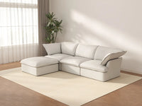 Sofá seccional en forma de L Deluxe Cloud de 3 plazas, color blanco, con espacio de almacenamiento | Juego de 4 piezas (incluye 1 otomana), tejido de lino y algodón, fundas lavables