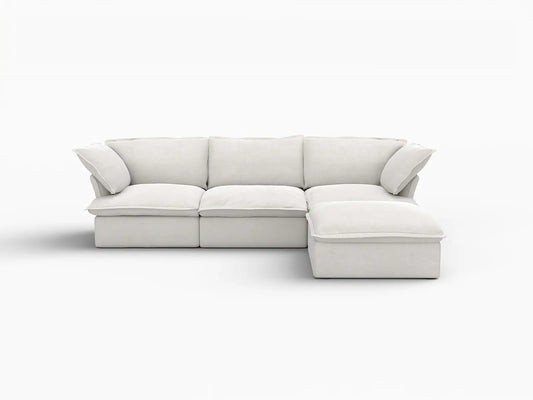 Deluxe Linen Cloud Sectional Sofas Covers | White Cotton and Linen Sofa Covers for 3-Seater With Ottoman