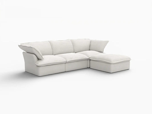 Deluxe Linen Cloud Sectional Sofas Covers | White Cotton and Linen Sofa Covers for 3-Seater With Ottoman