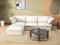 Deluxe Linen Cloud Sectional Sofas Covers | White Cotton and Linen Sofa Covers for 3-Seater With Ottoman