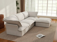 Deluxe Linen Cloud Sectional Sofas Covers | White Cotton and Linen Sofa Covers for 3-Seater With Ottoman
