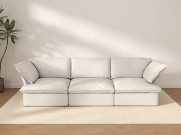 Sofá seccional Deluxe Cloud de 3 plazas, blanco lavable | 3 piezas, tela de lino y algodón, diseño modular