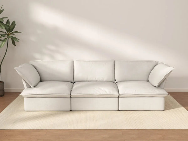 Deluxe Cloud 3-Seater White Washable Couch Sectional | 3-Piece, Linen and Cotton Fabric, Modular Design