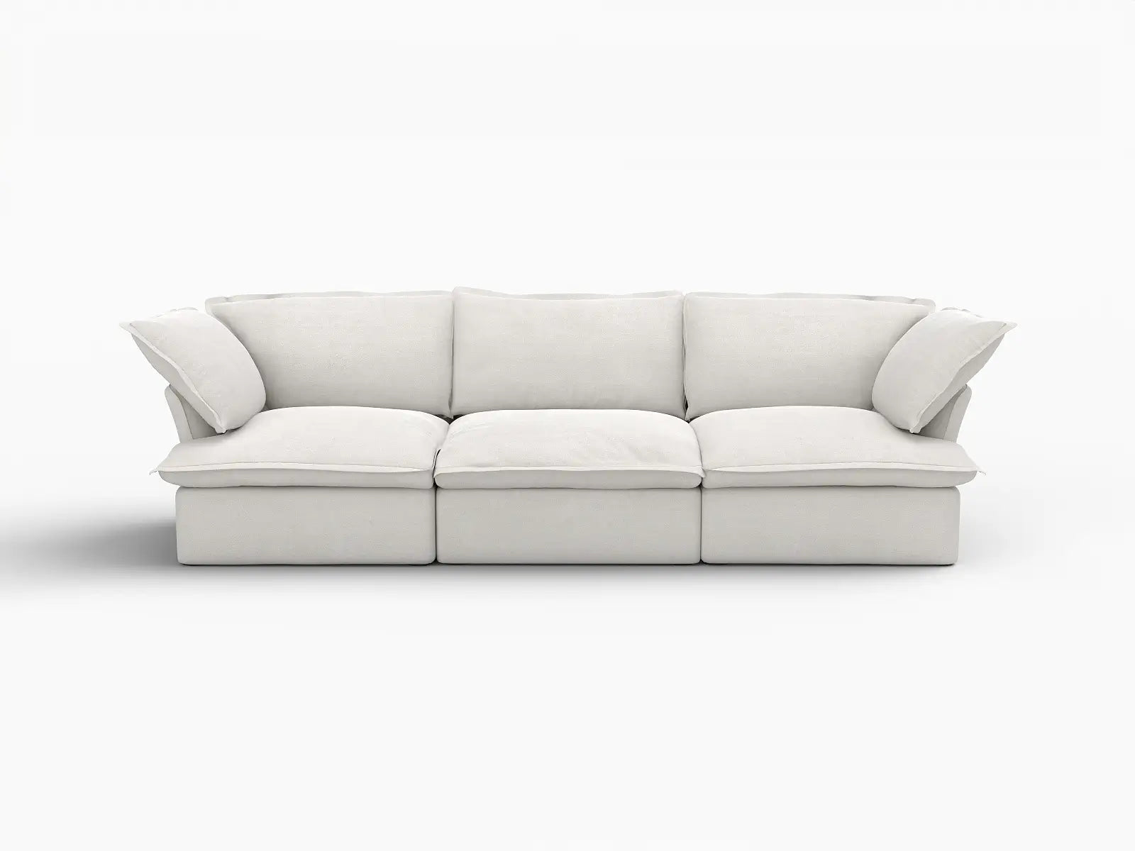 Deluxe Cloud 3-Seater White Washable Couch Sectional | 3-Piece, Linen and Cotton Fabric, Modular Design