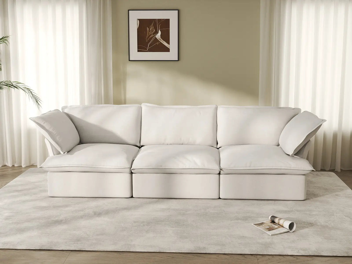 Deluxe Cloud 3-Seater White Washable Couch Sectional | 3-Piece, Linen and Cotton Fabric, Modular Design